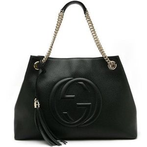 NWT Gucci Black Soho Pebbled Leather Medium Tote Shoulder Bag